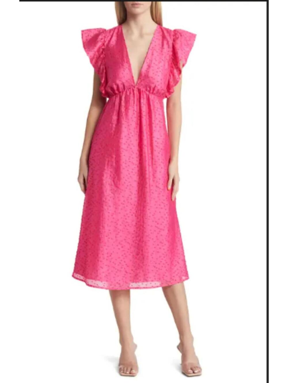 chelsea28 Ruffle Cap Sleeve Organza Midi Dress Sz M NWOT